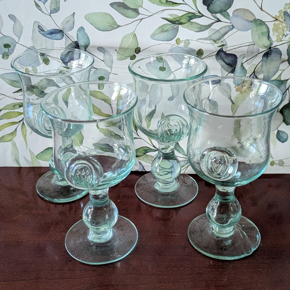 Set Of 4 Valenti Green Glass Goblets
